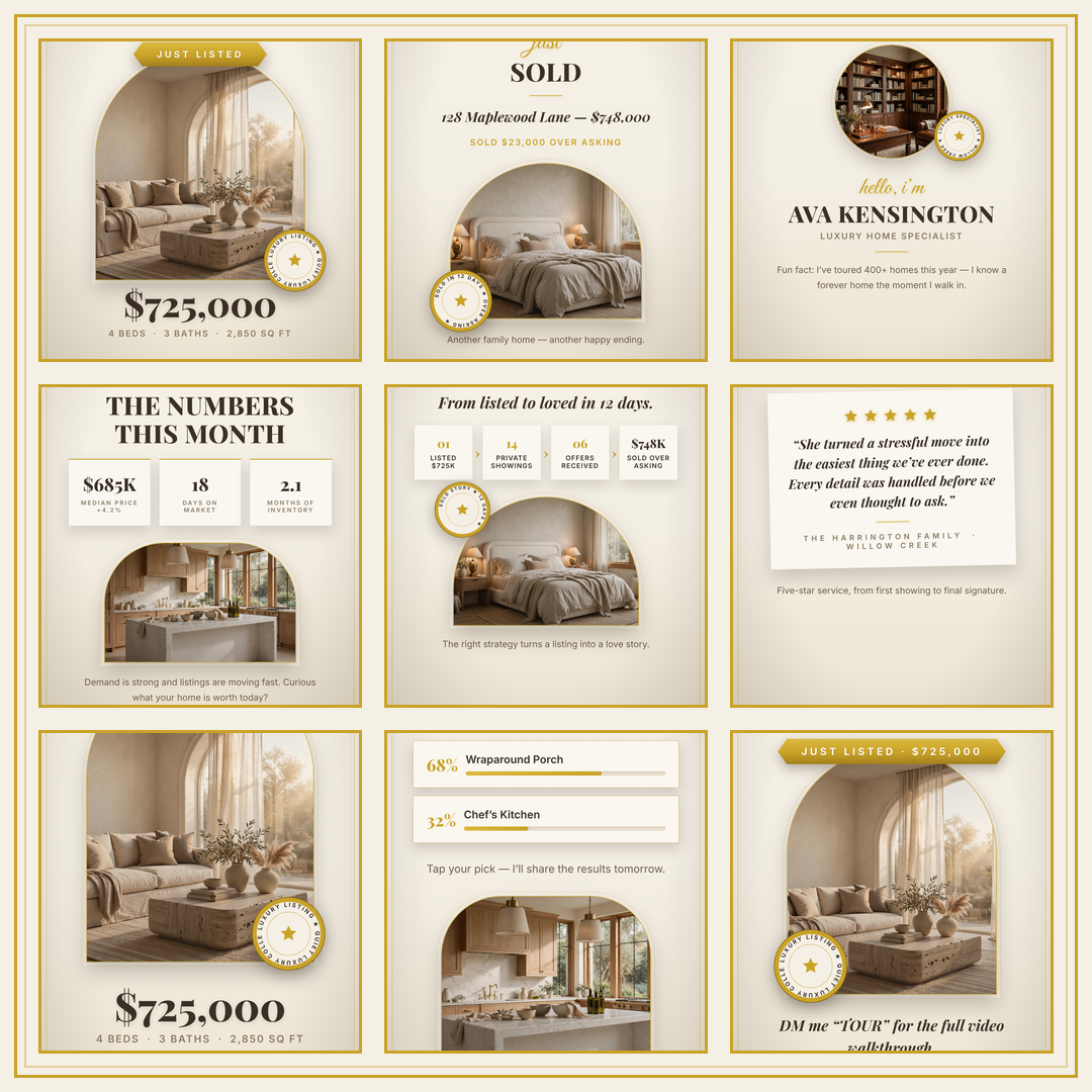 Quiet Luxury Beige System — Real Estate Social Media Templates