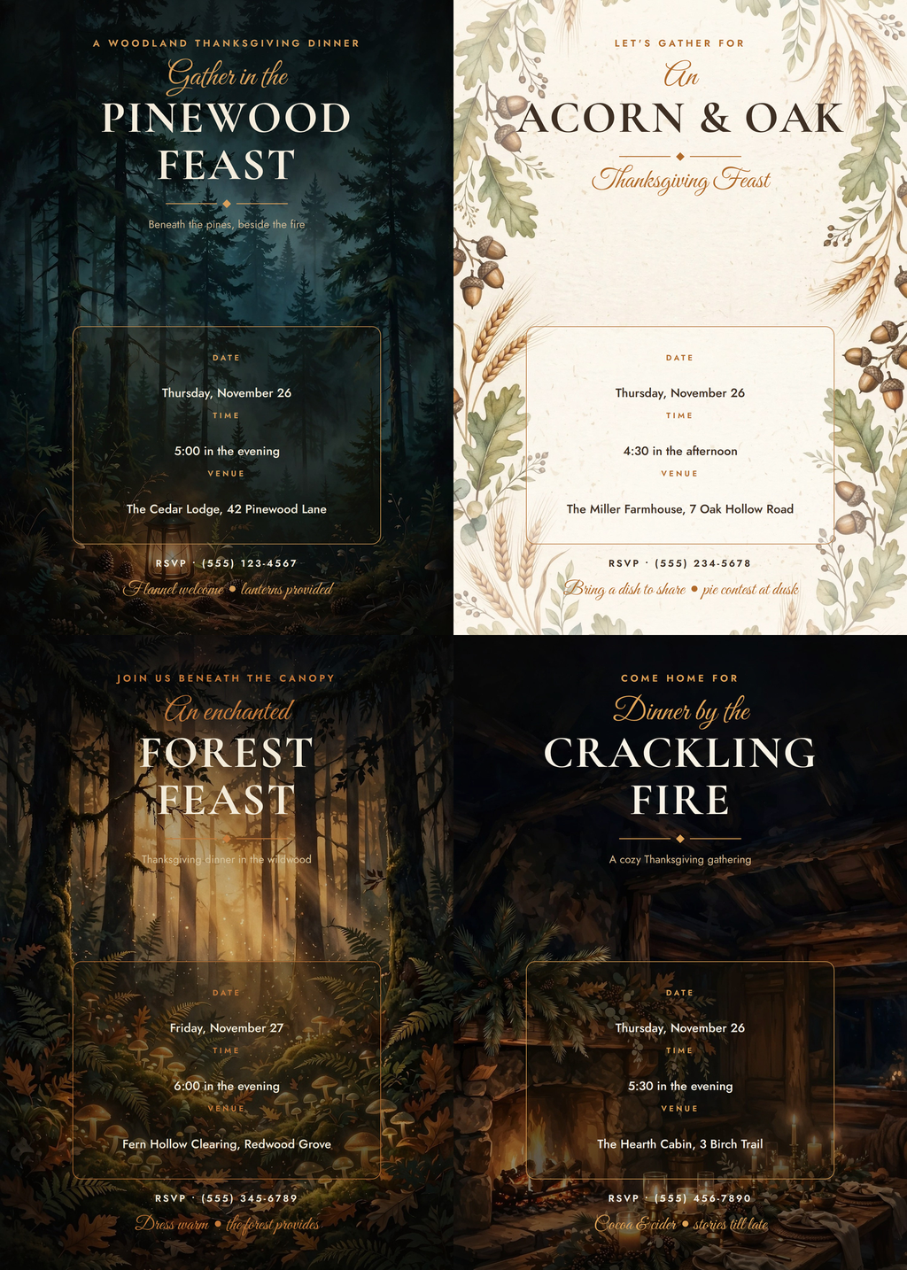 Woodland Gathering Thanksgiving Dinner Invitations