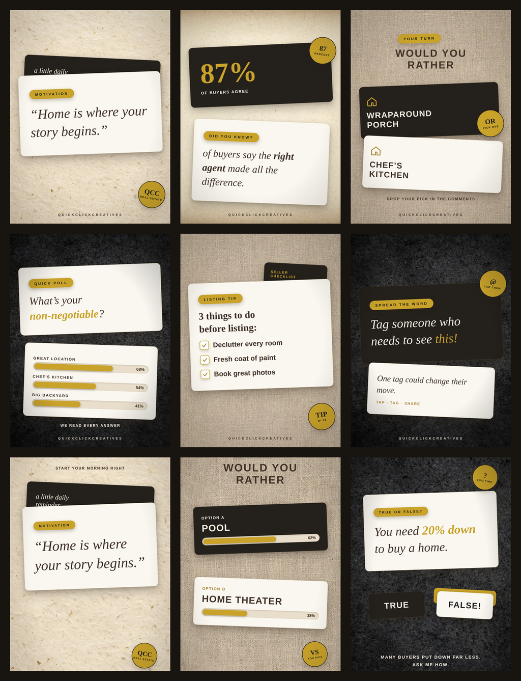 Quote + Engagement Fillers — Real Estate Social Media Templates