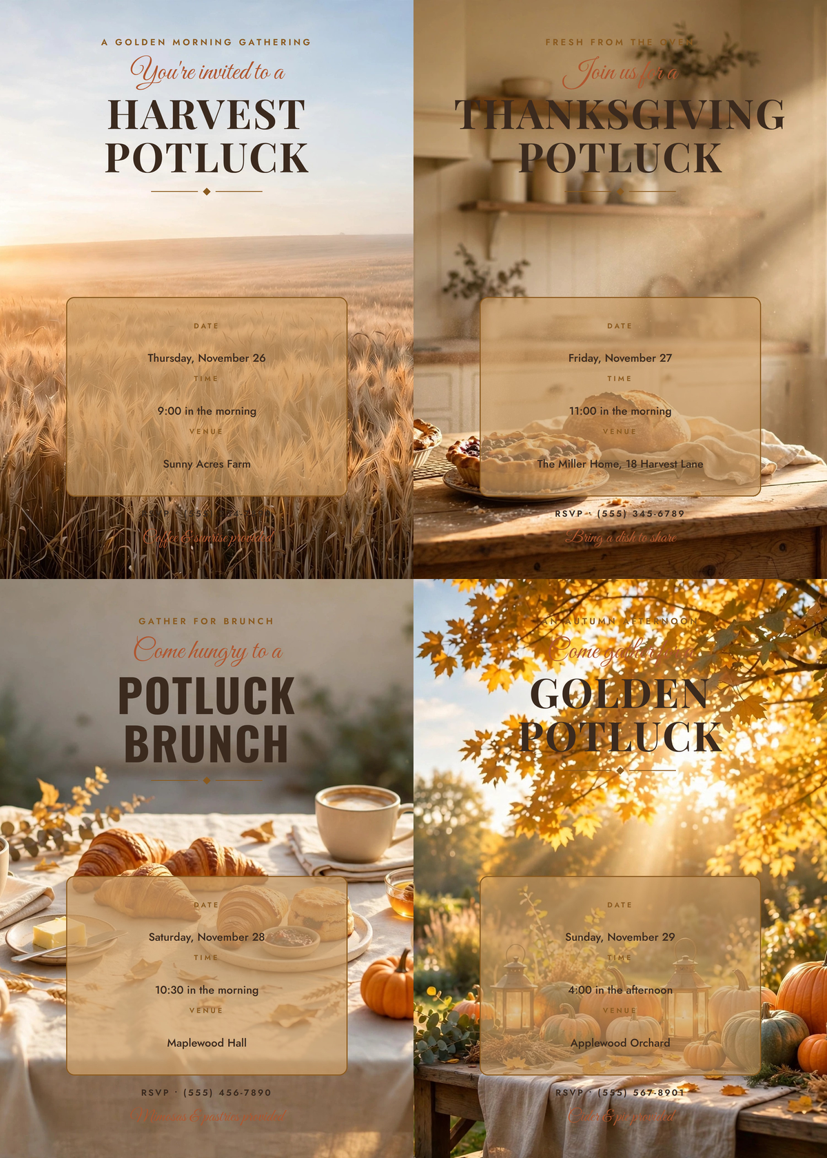 Thanksgiving Potluck Invitation Pack - Warm Harvest