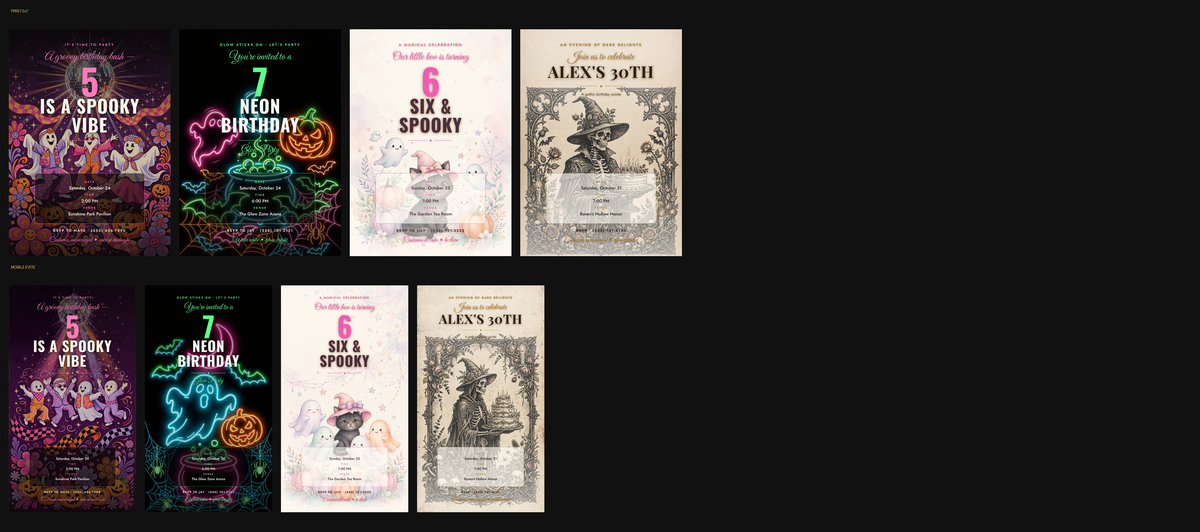Halloween Birthday Party Invitation Pack