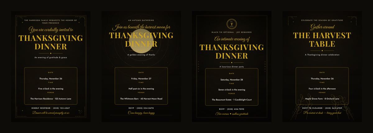 Golden Harvest Thanksgiving Dinner Invitations