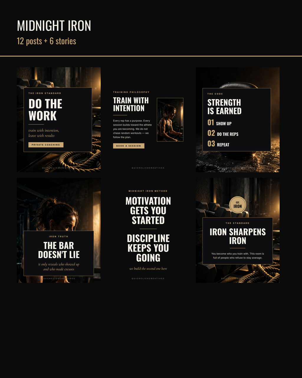 Midnight Iron Fitness Coach Social Media Templates
