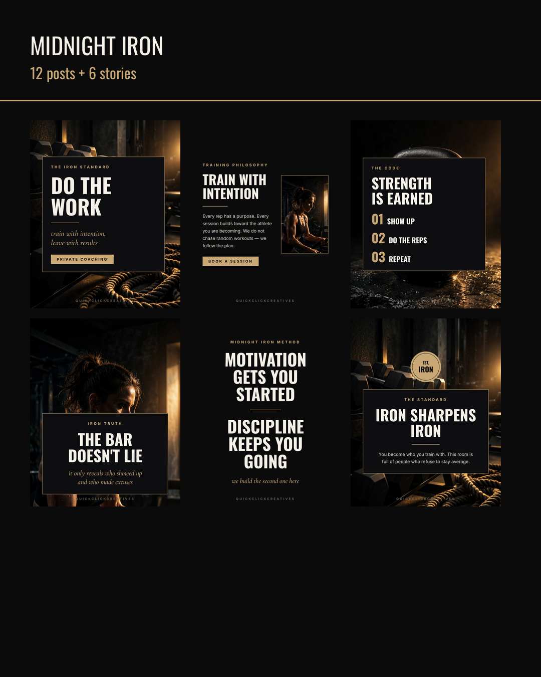 Midnight Iron Fitness Coach Social Media Templates