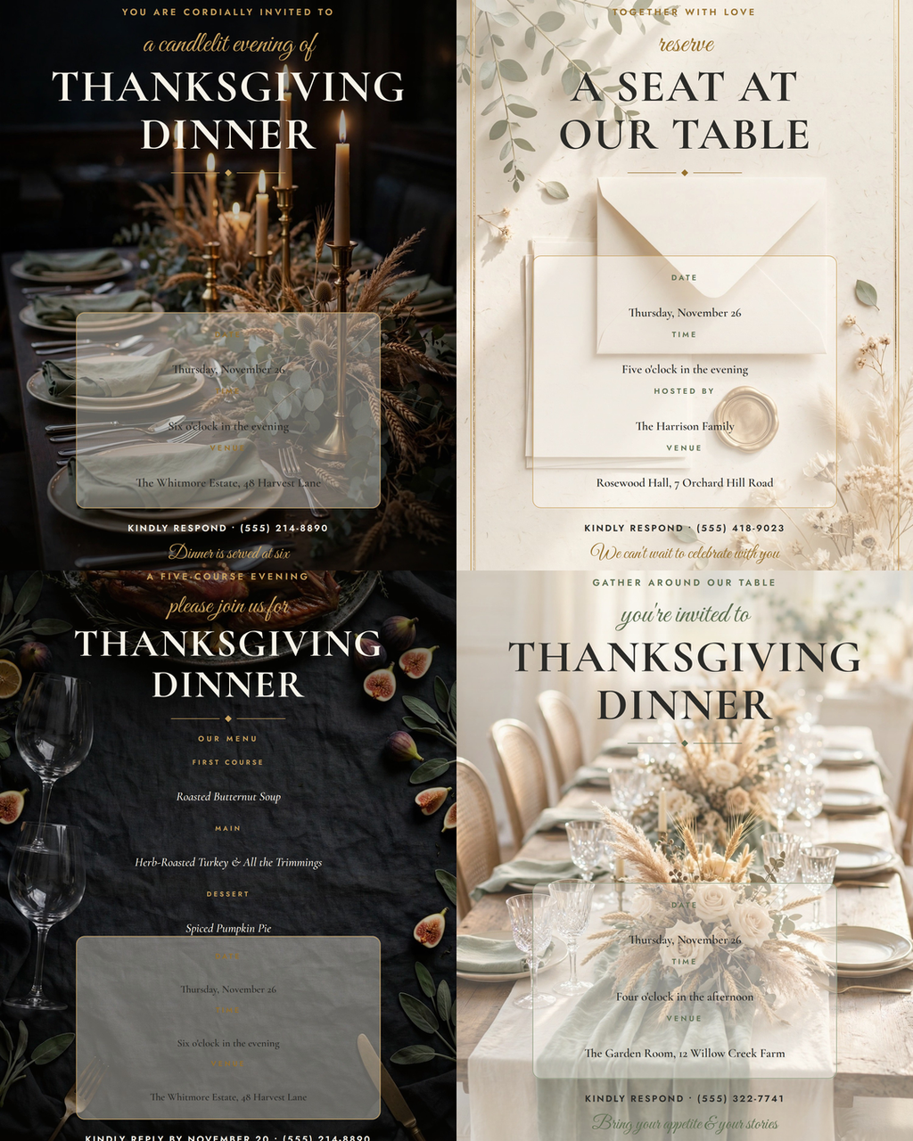 The Formal Table Thanksgiving Dinner Invitations