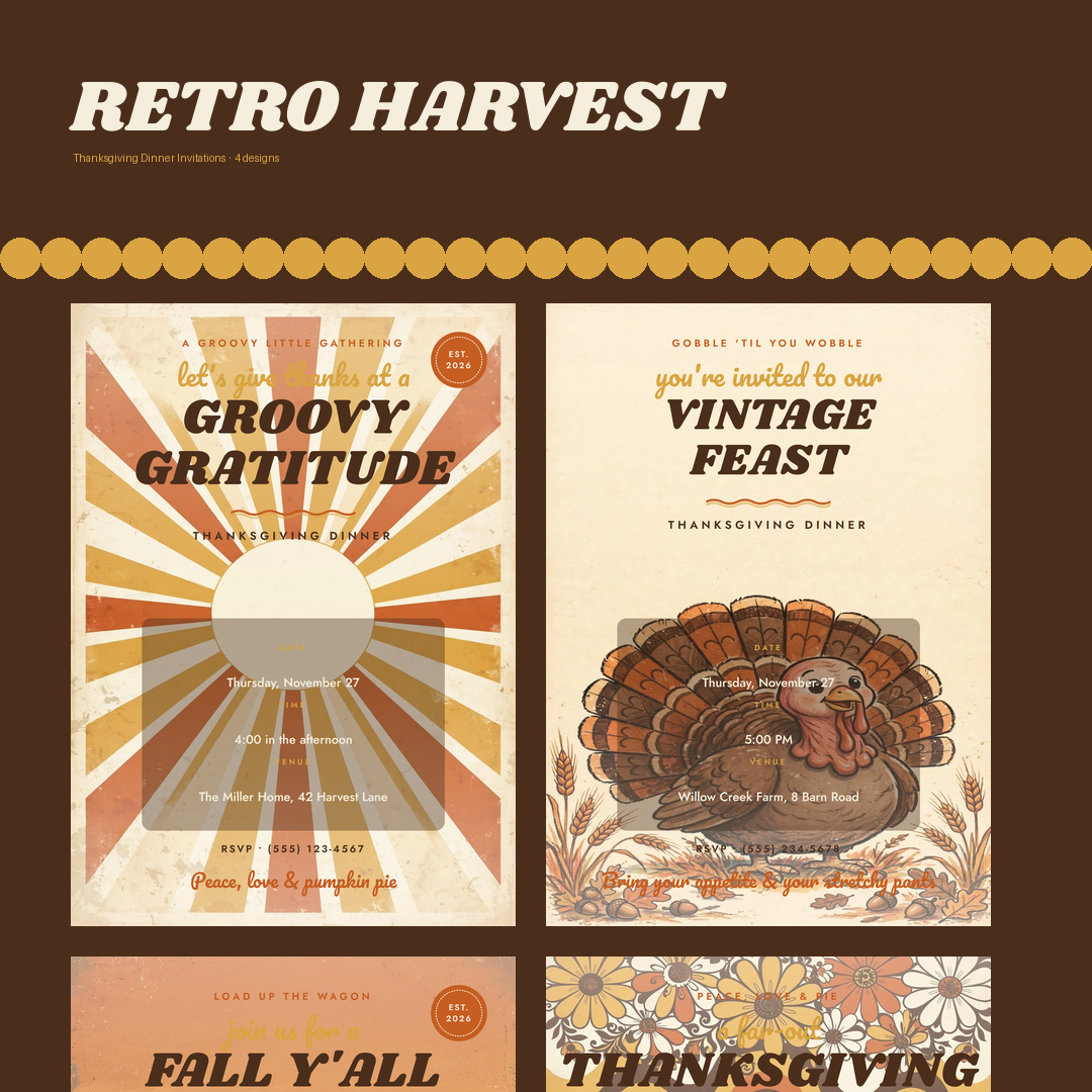 Retro Harvest Thanksgiving Dinner Invitations