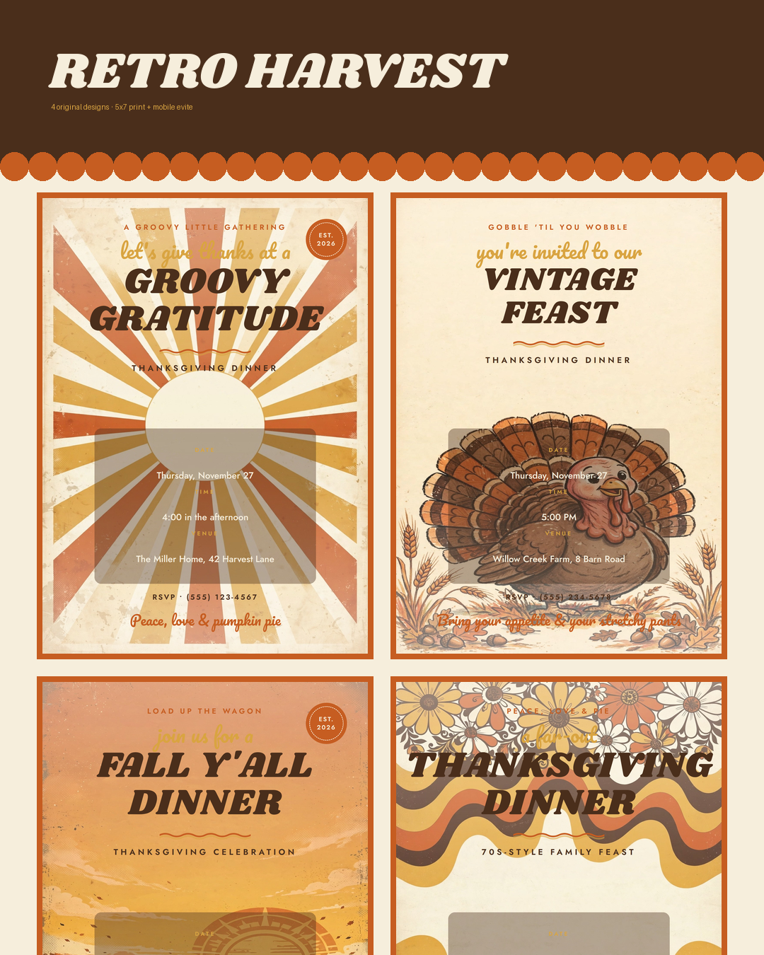 Retro Harvest Thanksgiving Dinner Invitations