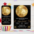 Boho Gold New Year's Eve Invitation, Cheers to the New Year Template with Disco Ball, Champagne, and Florals, Editable NYE Party invitation