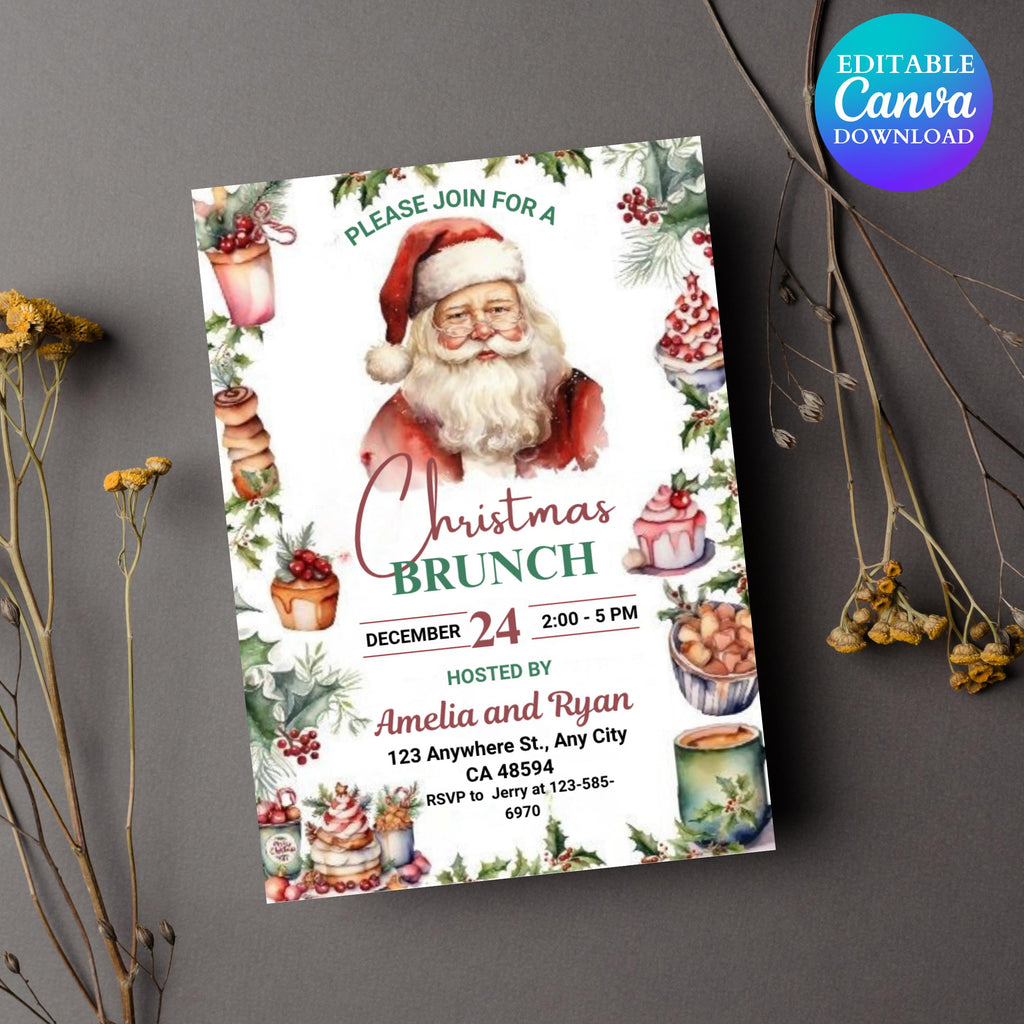 Christmas Brunch Invitation Template, Let's Brunch Invitation, Christmas Breakfast Invite, Christmas Brunch Invite, Christmas Party Invite