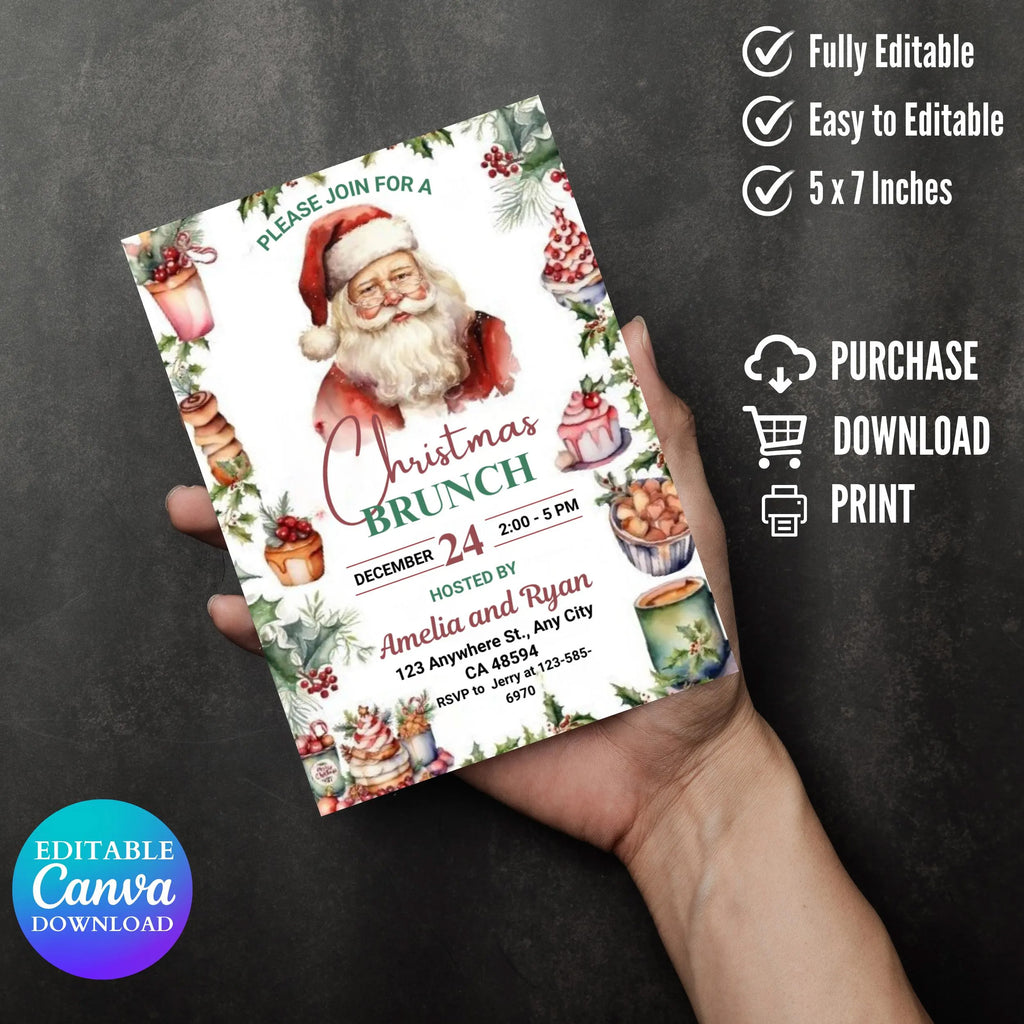 Christmas Brunch Invitation Template, Let's Brunch Invitation, Christmas Breakfast Invite, Christmas Brunch Invite, Christmas Party Invite