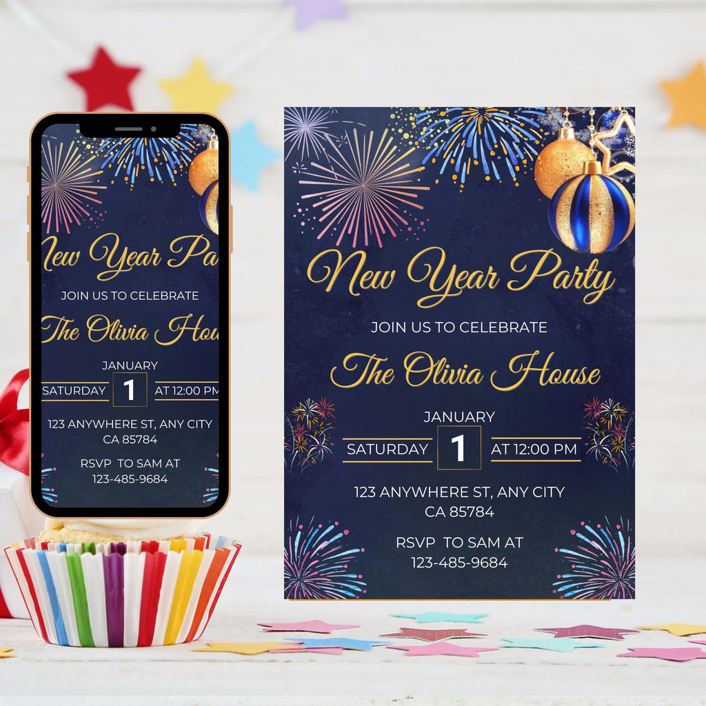 Editable New Year Invitation, 2026 New Year Invitation, NYE 2026 Invitation, Electronic New Year Party Invite, NYE Birthday Party Invitation