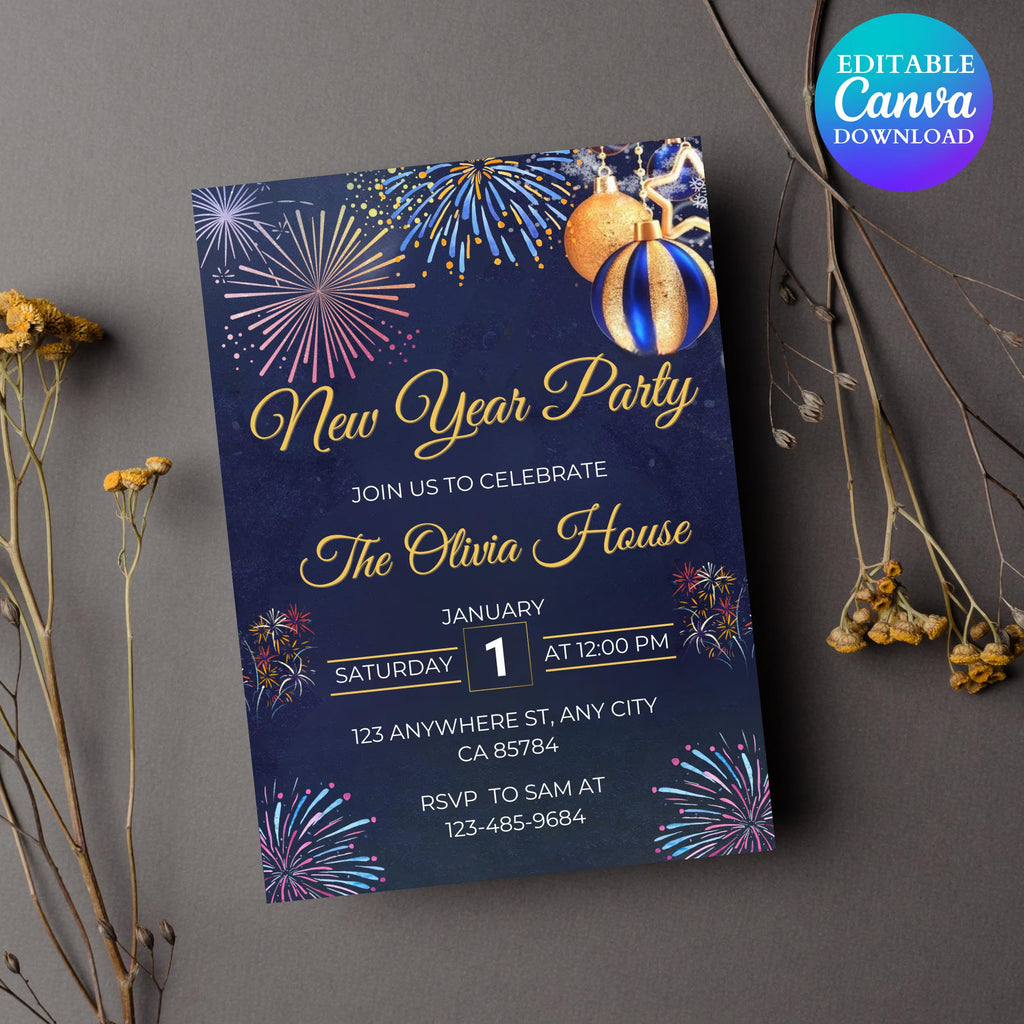 Editable New Year Invitation, 2026 New Year Invitation, NYE 2026 Invitation, Electronic New Year Party Invite, NYE Birthday Party Invitation