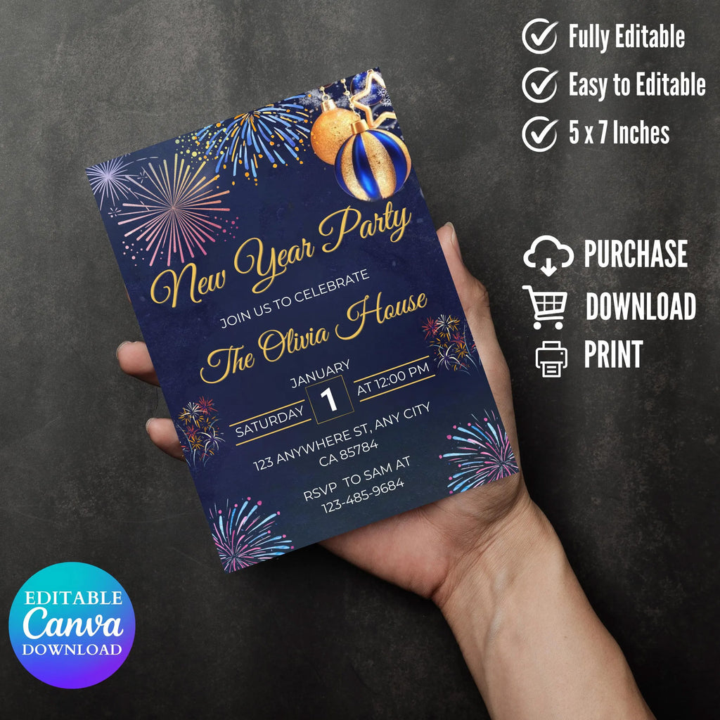 Editable New Year Invitation, 2026 New Year Invitation, NYE 2026 Invitation, Electronic New Year Party Invite, NYE Birthday Party Invitation
