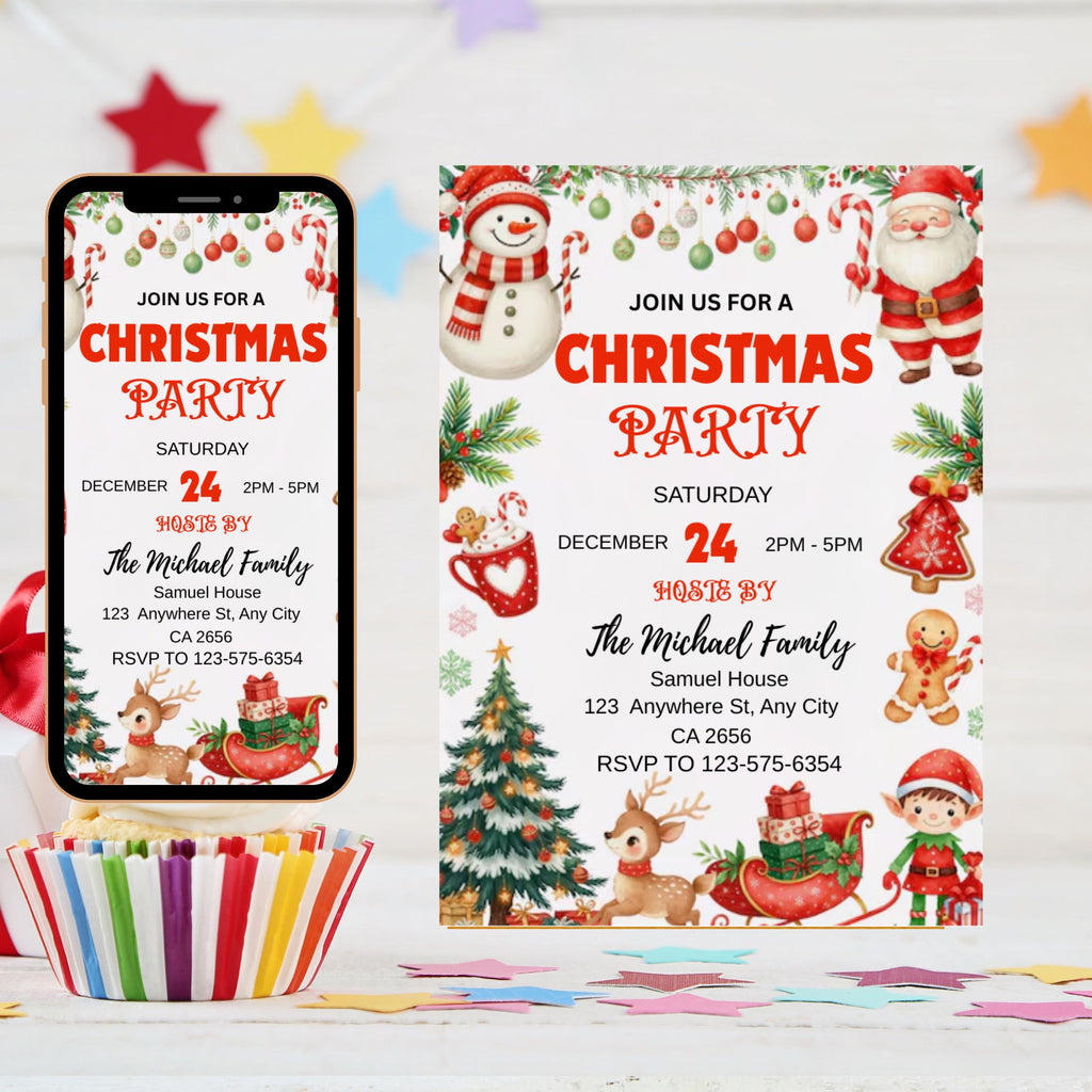 Christmas party Invitation, Holiday Party Invitation, Christmas Invitation, Christmas Party evite, Digital Download, Editable Canva Template
