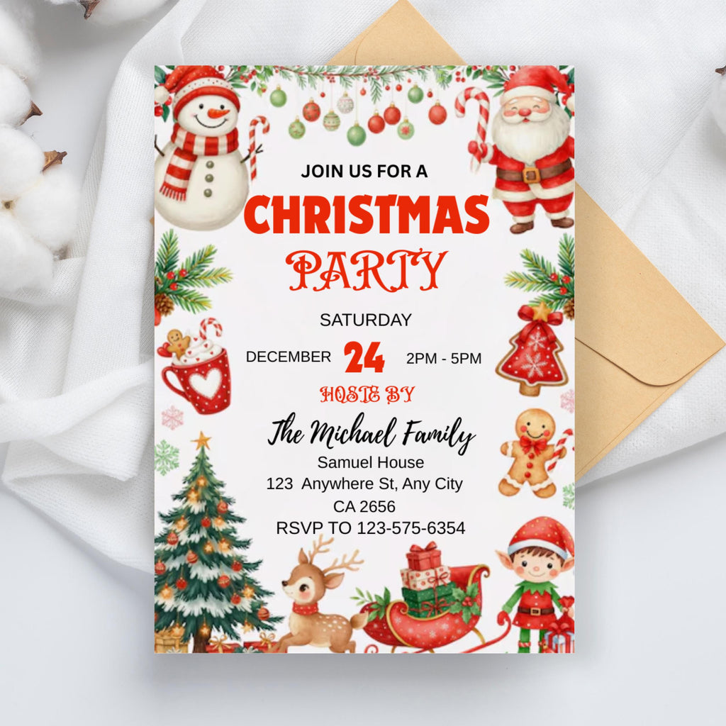 Christmas party Invitation, Holiday Party Invitation, Christmas Invitation, Christmas Party evite, Digital Download, Editable Canva Template