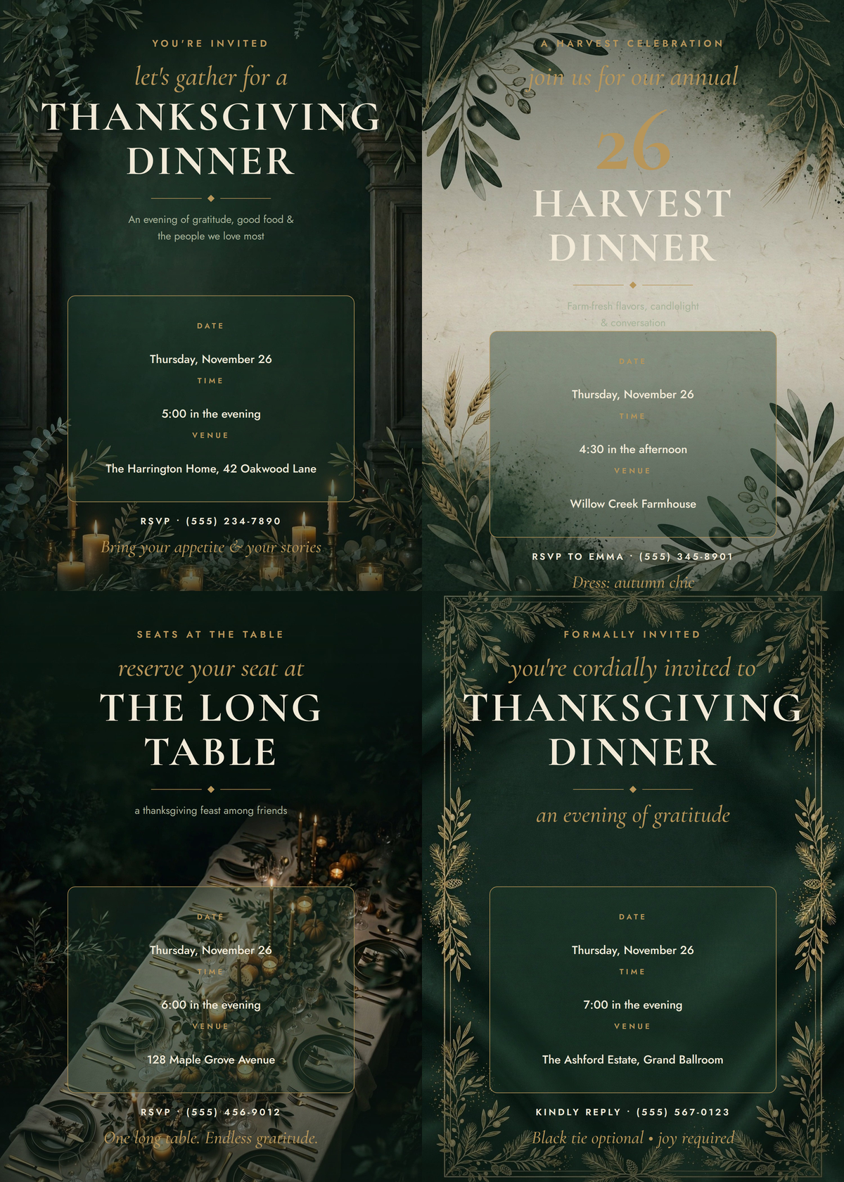 Forest & Cream Thanksgiving Dinner Invitations