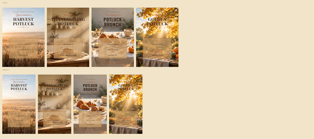 Thanksgiving Potluck Invitation Pack - Warm Harvest