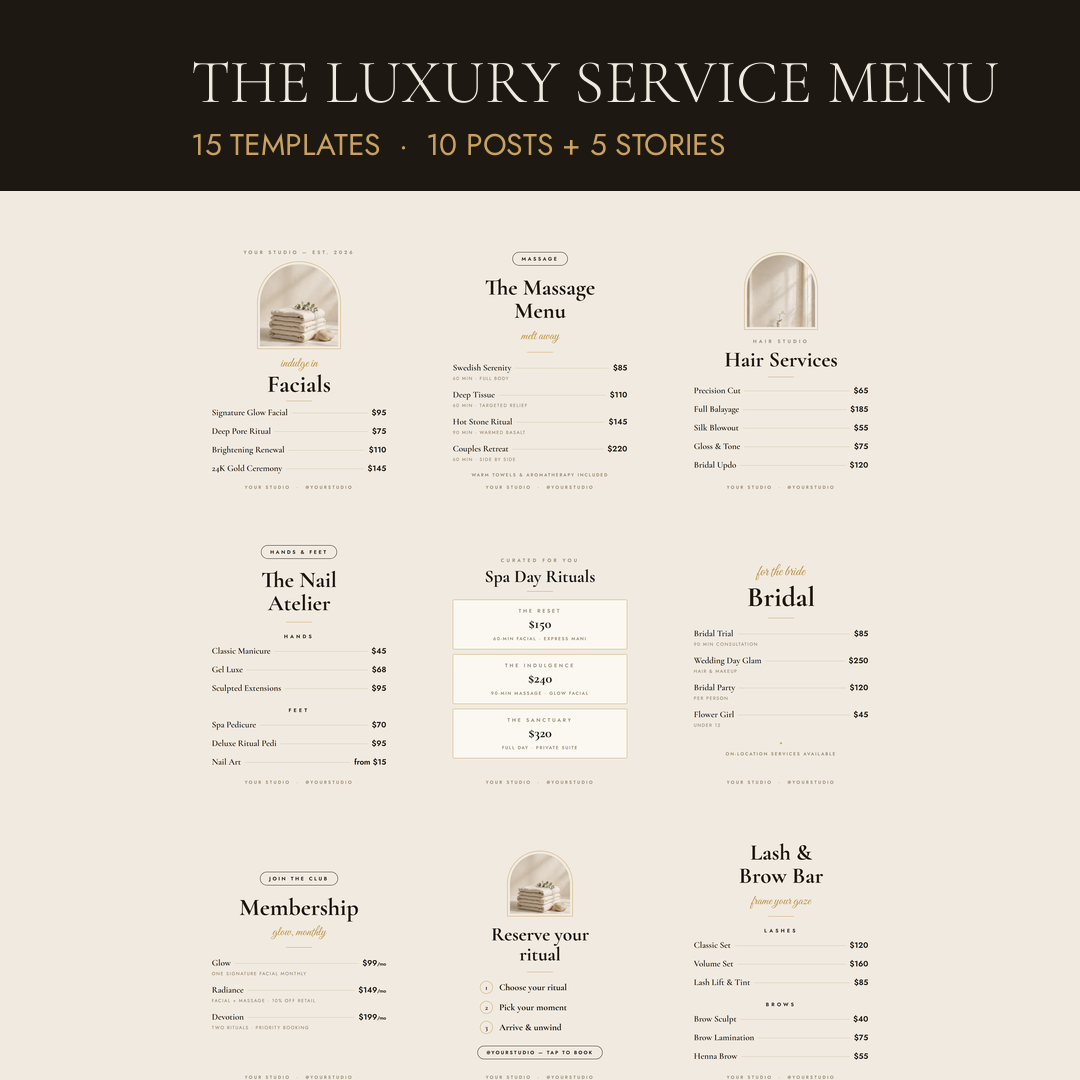 The Luxury Service Menu — Salon Spa Price List Templates