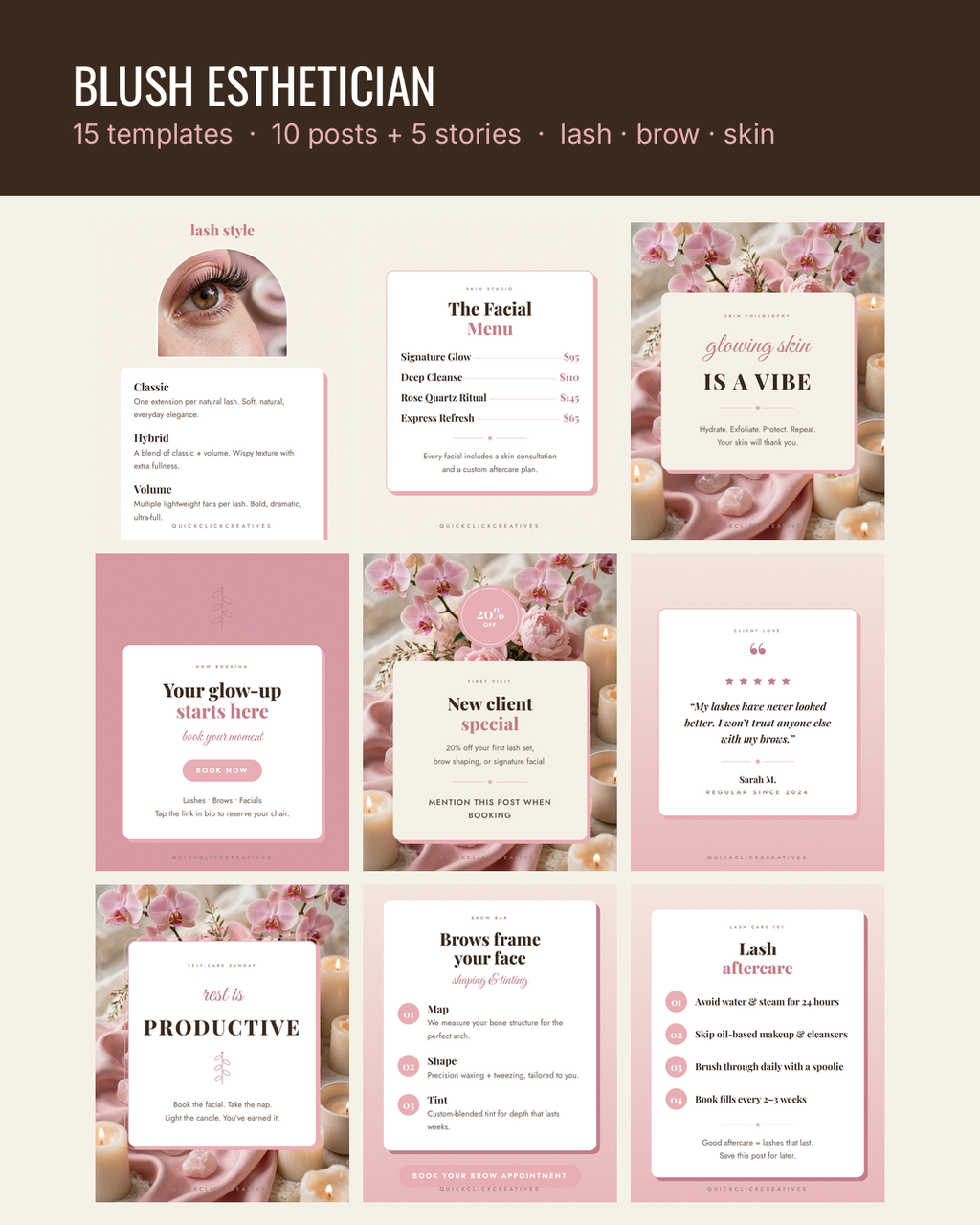 Blush Esthetician — Lash Brow Skin Social Media Templates