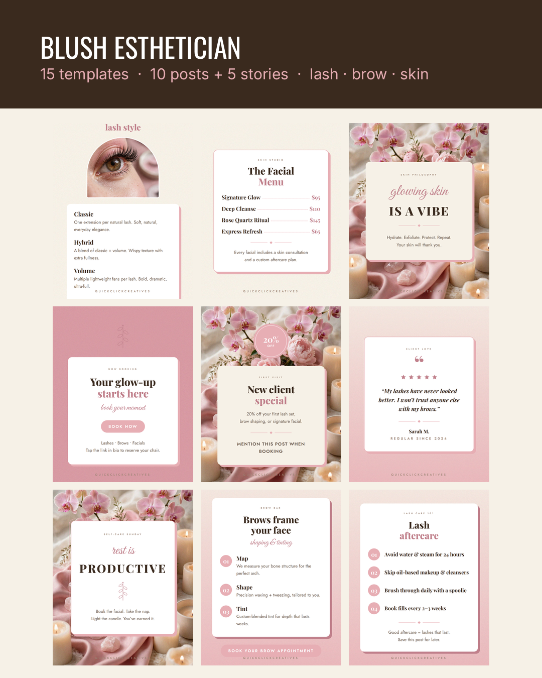 Blush Esthetician — Lash Brow Skin Social Media Templates