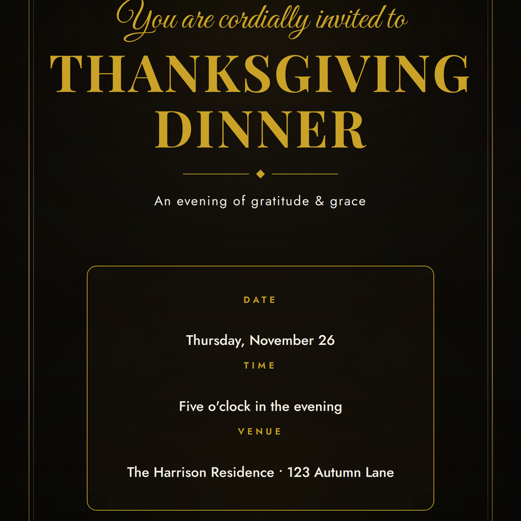 Golden Harvest Thanksgiving Dinner Invitations