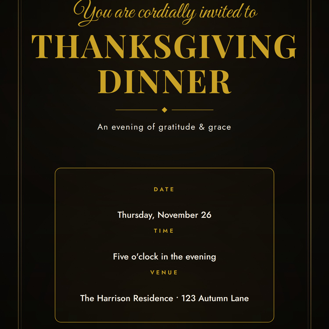 Golden Harvest Thanksgiving Dinner Invitations