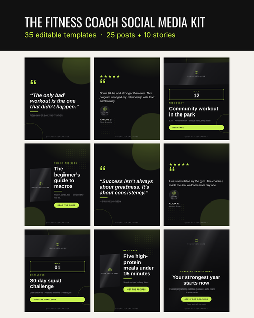 Social Media Templates for Fitness Coaches — 35 Instagram Posts & Stories