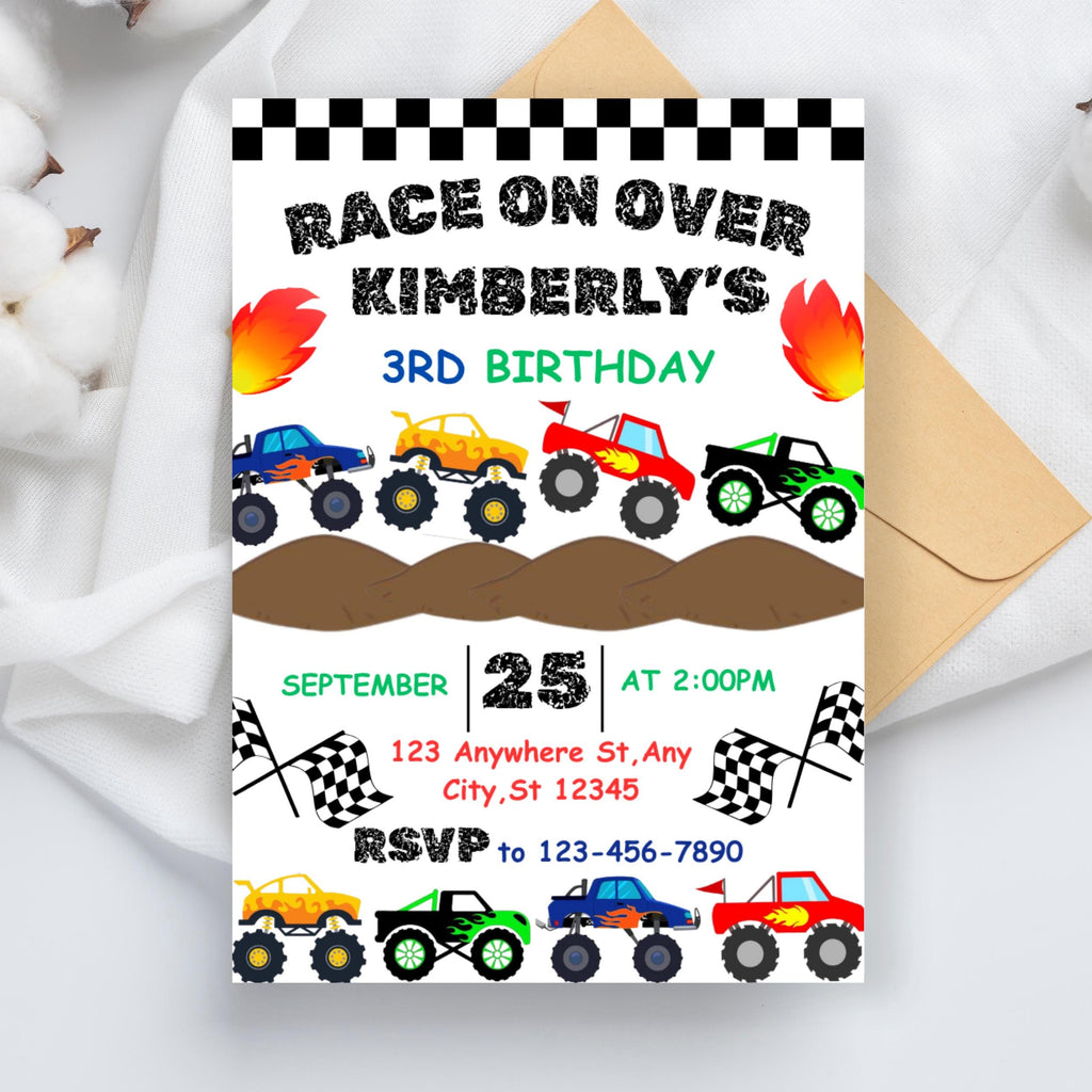 Monster Truck Birthday Invitation: Editable Canva Template, Thank You Card (Digital Download)