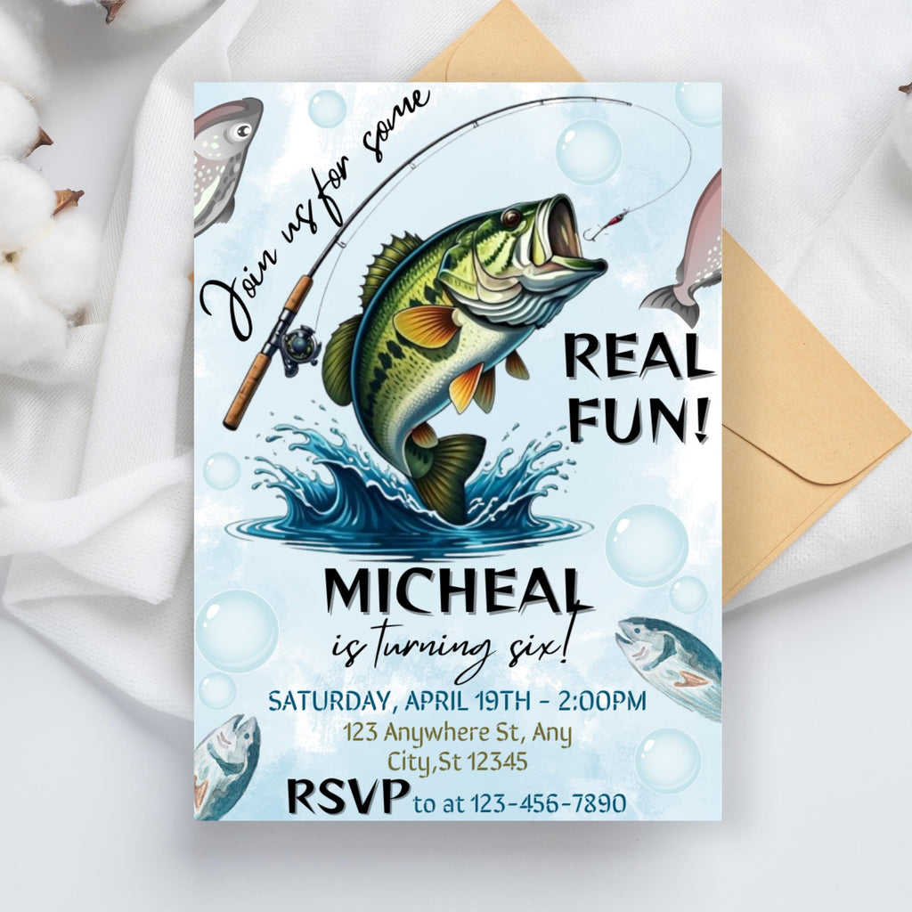 Fishing Birthday Invitation Template: Reel Fun, Editable Design (Digital Download 5x7in Canva Template)