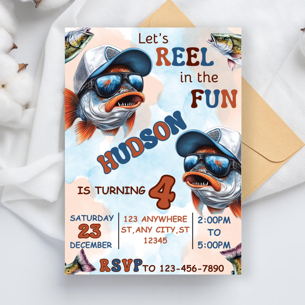 Editable Fishing Birthday Invitation Template, Fishing Birthday Invite, Fishing invitation, Reel in the Fun, Boy Birthday, Instant Download