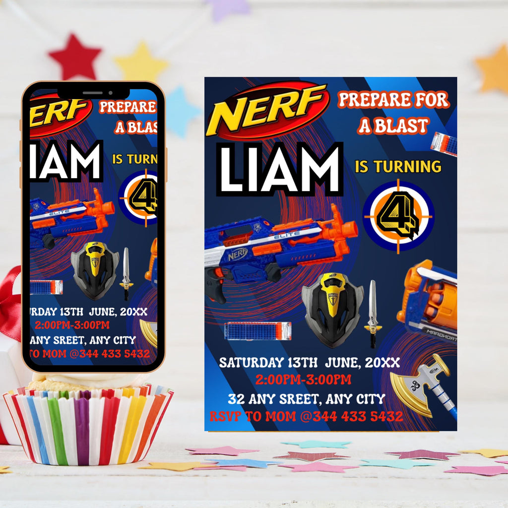 Editable Nerf Birthday Invitation Template: Printable Kids Party Invite (Canva Edit, 5x7in Digital Download
