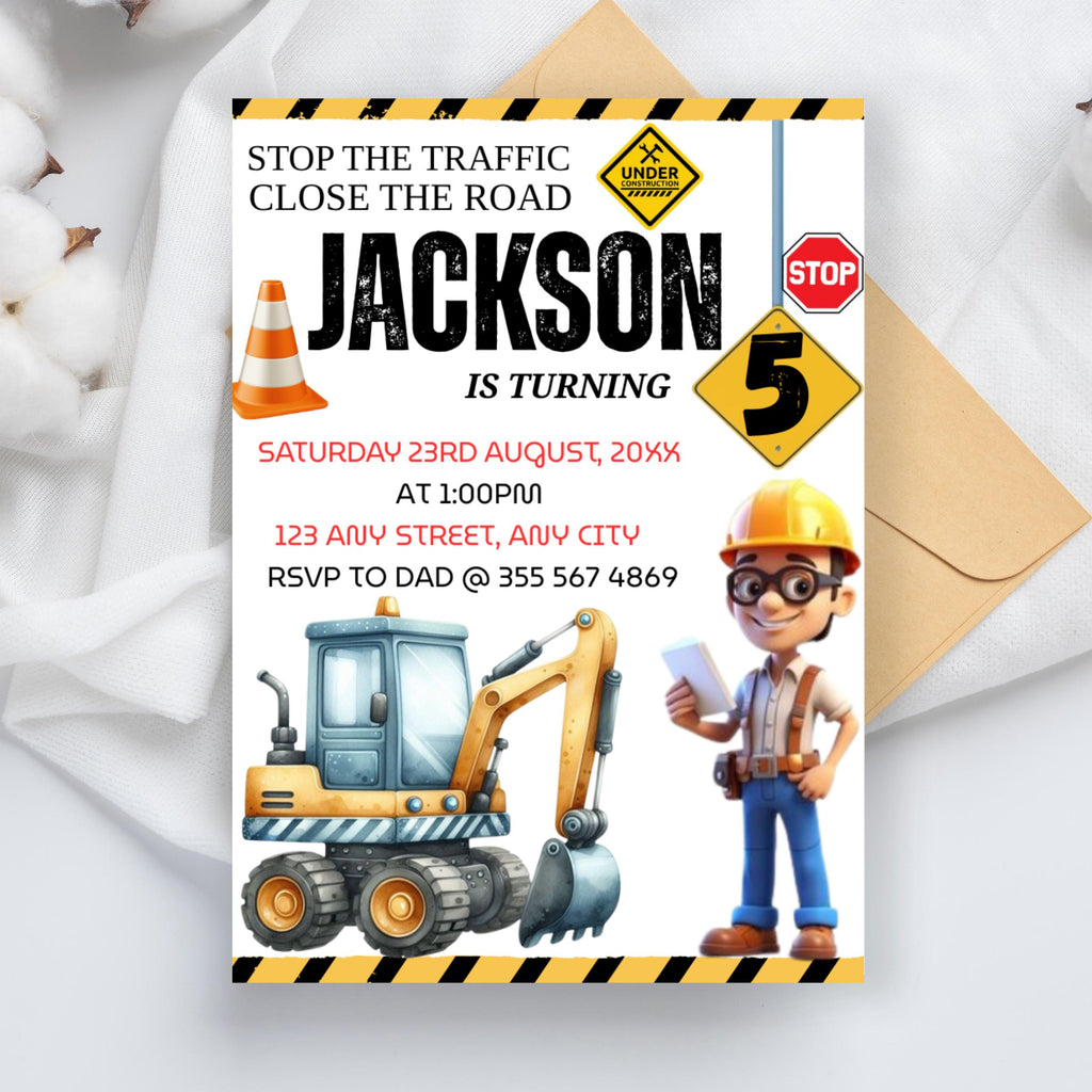 Construction Invitation, Construction Birthday Invitations, Dump Truck Party Invite, Printable Template, Editable Canva invitation templates