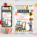 Construction Invitation, Construction Birthday Invitations, Dump Truck Party Invite, Printable Template, Editable Canva invitation templates