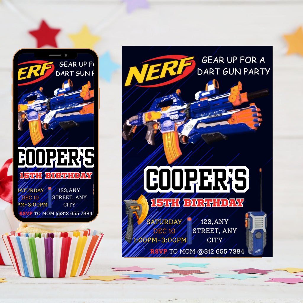 Kids Editable Nerf Birthday Invitation Template, Printable Birthday Nerf Party Invitations, Digital Kids Party Invite Template, canva evite