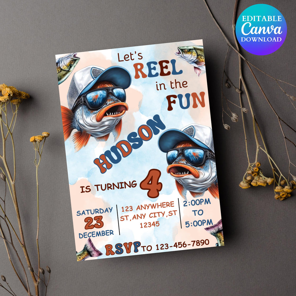 Editable Fishing Birthday Invitation Template, Fishing Birthday Invite, Fishing invitation, Reel in the Fun, Boy Birthday, Instant Download