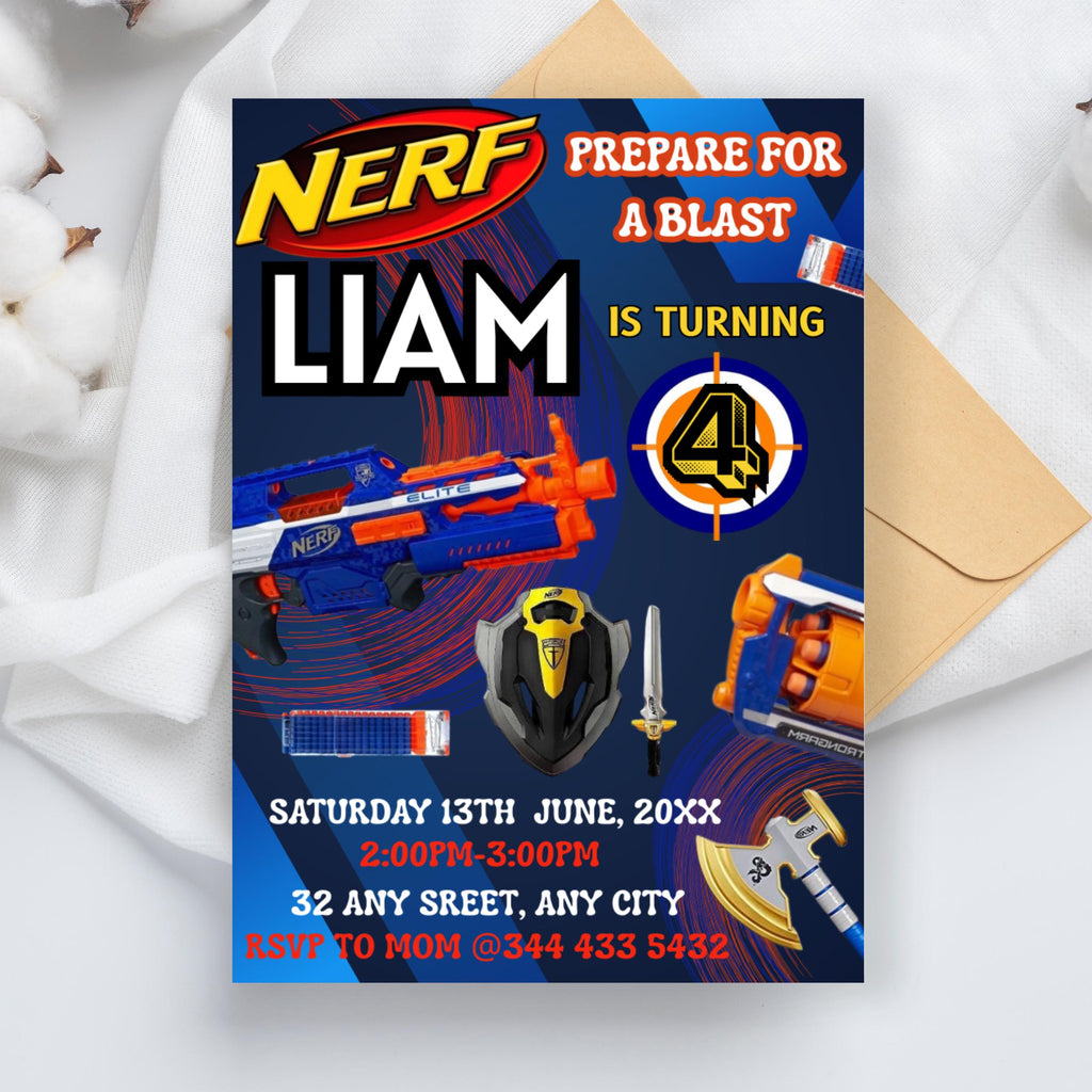 Editable Nerf Birthday Invitation Template: Printable Kids Party Invite (Canva Edit, 5x7in Digital Download