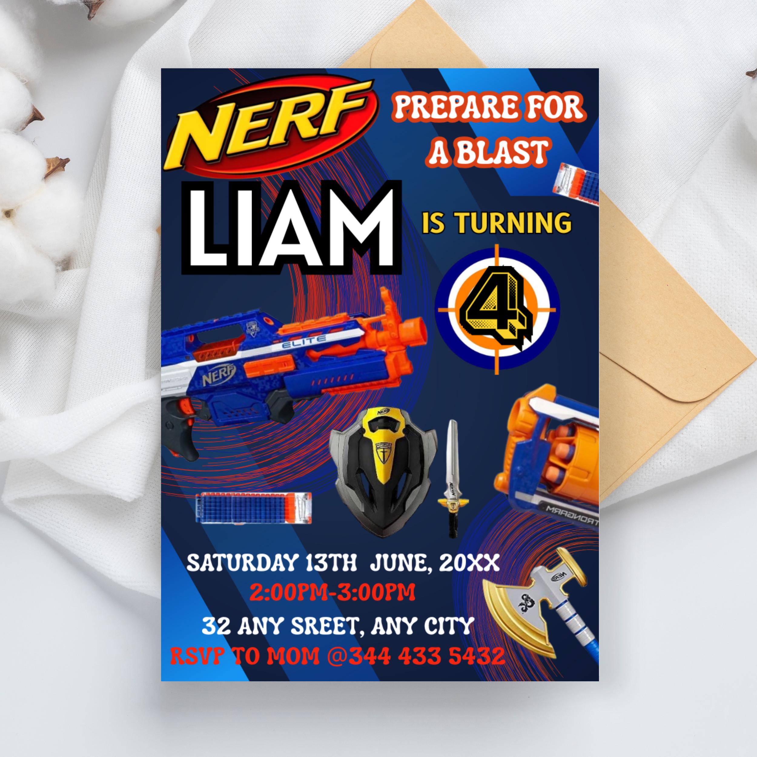 Editable Nerf Birthday Invitation Template: Printable Kids Party Invite (Canva Edit, 5x7in Digital Download