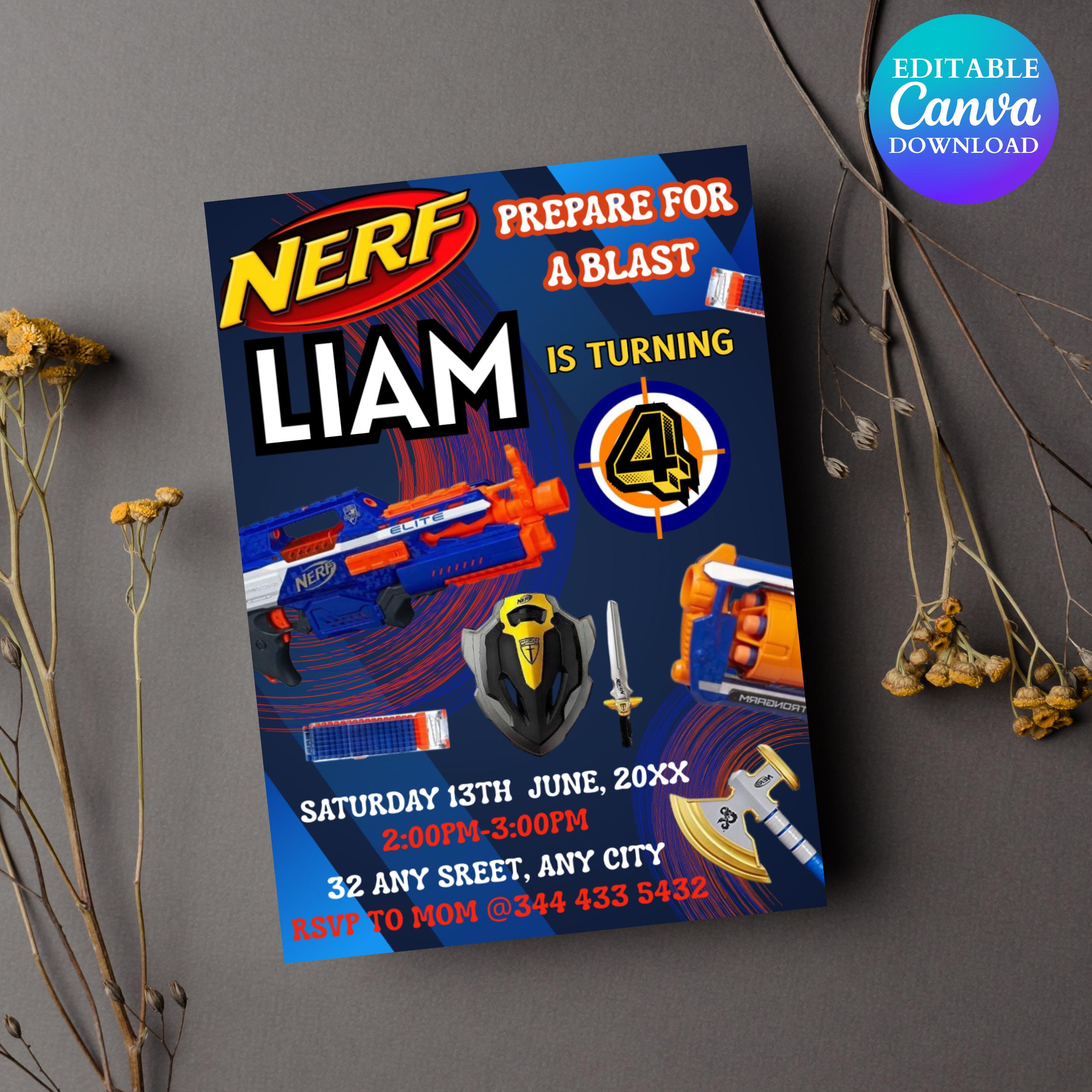 Editable Nerf Birthday Invitation Template: Printable Kids Party Invite (Canva Edit, 5x7in Digital Download