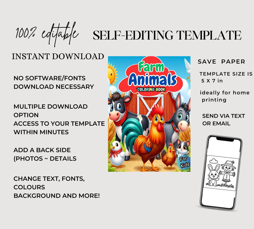 Farm Animals Coloring Book, Cute Farm Animals Coloring Pages, Coloring Pages Kids, Farm Activity Sheet, Farm Coloring