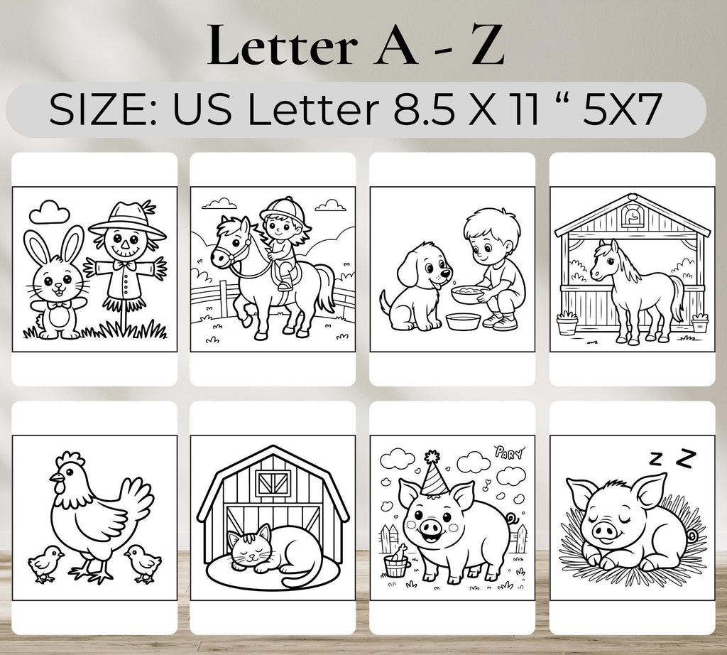 Farm Animals Coloring Book, Cute Farm Animals Coloring Pages, Coloring Pages Kids, Farm Activity Sheet, Farm Coloring