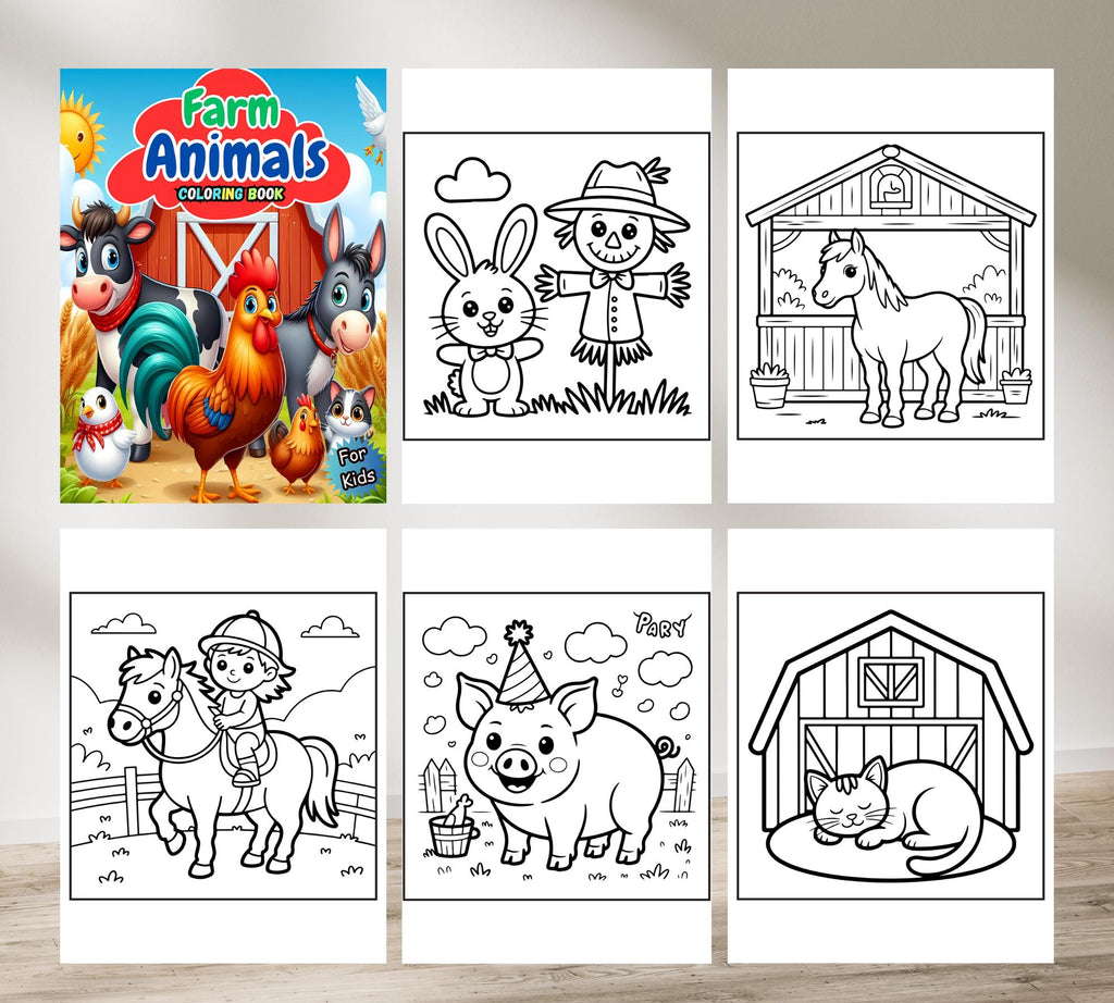 Farm Animals Coloring Book, Cute Farm Animals Coloring Pages, Coloring Pages Kids, Farm Activity Sheet, Farm Coloring