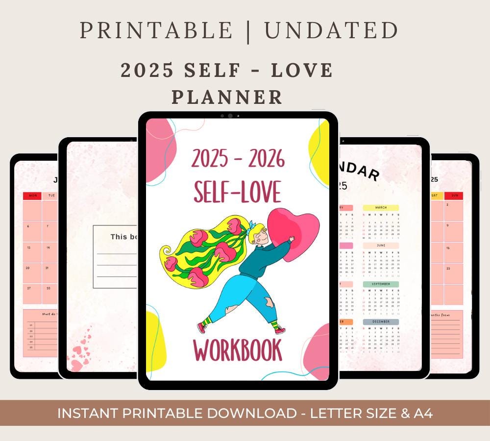 Self Love Journal: Printable Self-Care Workbook & Affirmation Planner (PDF Template)