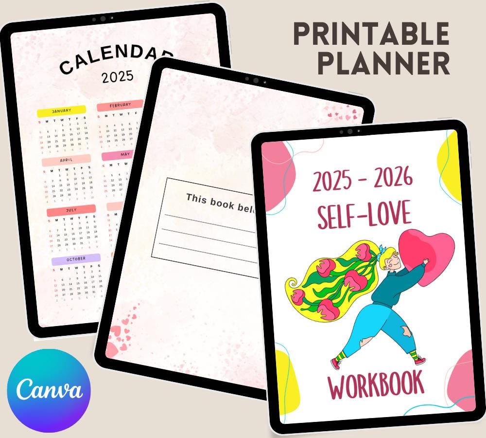 Self Love Journal: Printable Self-Care Workbook & Affirmation Planner (PDF Template)