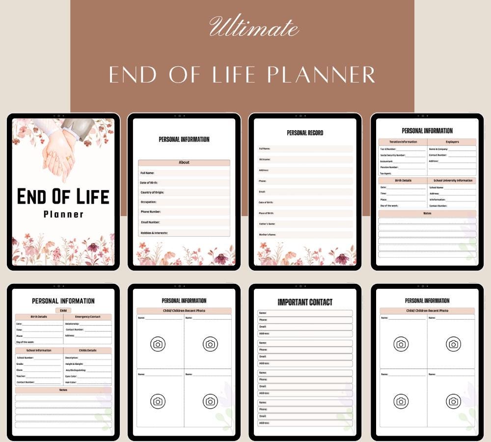 End of Life Planner, PRINTABLE Just In Case of Emergency Binder, Life Planner, Death Legacy Journal, ADHD Life Digital Planner, Funeral plan