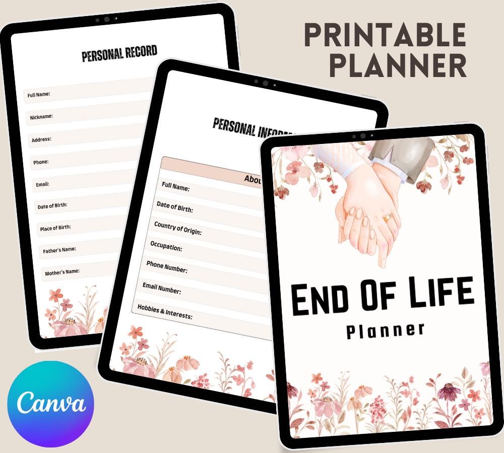 End of Life Planner, PRINTABLE Just In Case of Emergency Binder, Life Planner, Death Legacy Journal, ADHD Life Digital Planner, Funeral plan