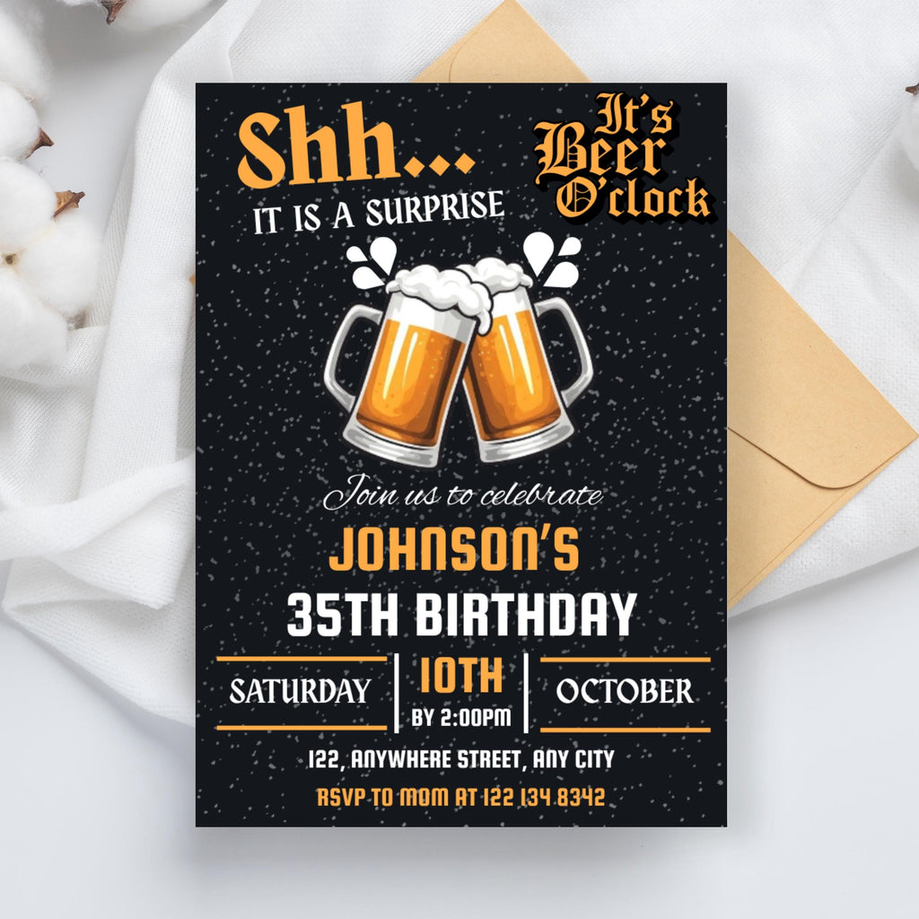 Surprise Beer Birthday Party Invitation: Editable DIY Printable (Digital Download)