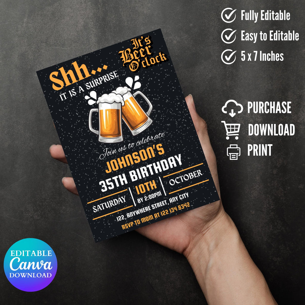 Surprise Beer Birthday Party Invitation: Editable DIY Printable (Digital Download)