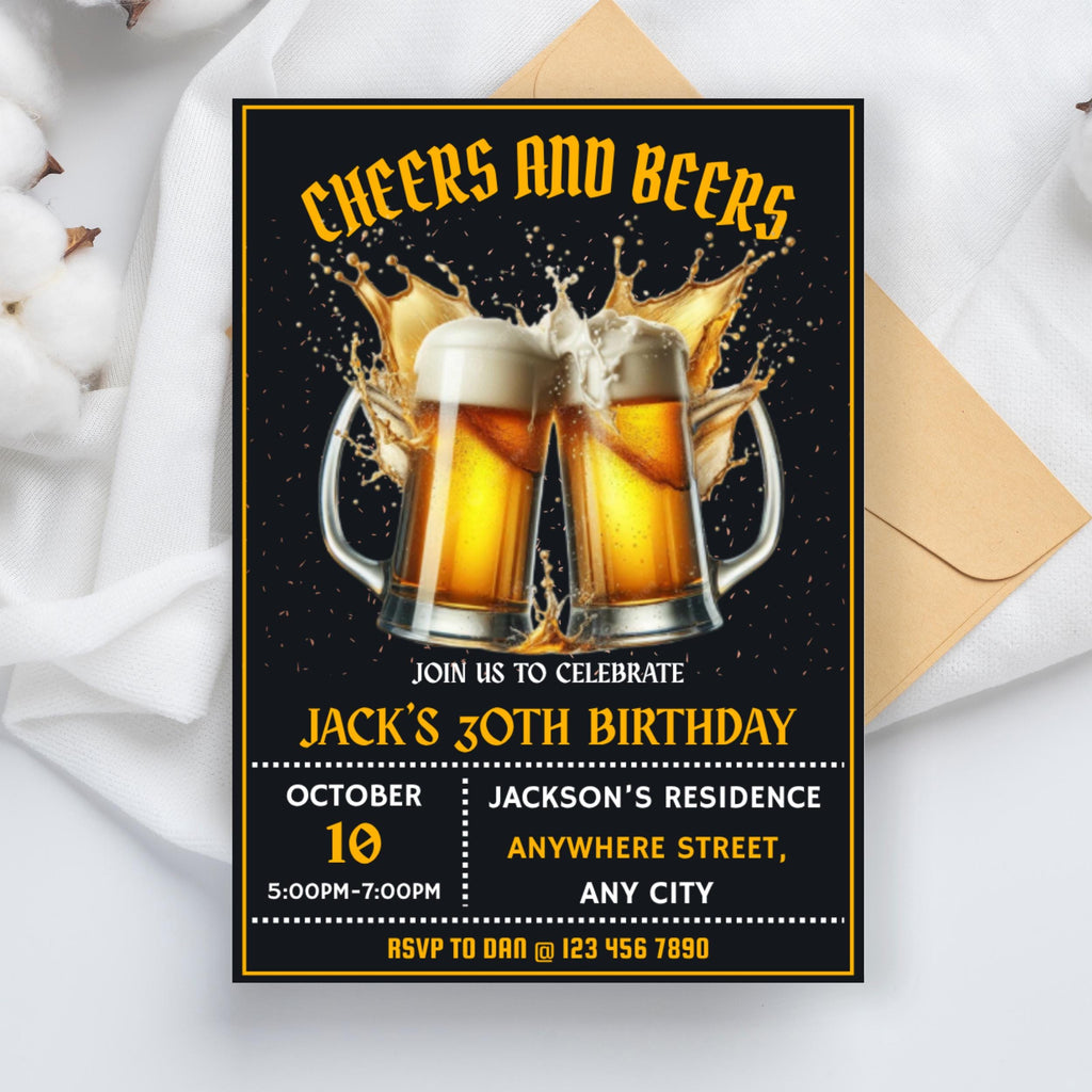 Cheers and Beers Birthday Invitation: Editable Mobile Invite (Digital Download)