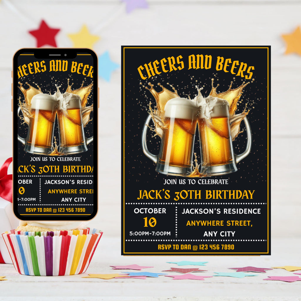 Cheers and Beers Birthday Invitation: Editable Mobile Invite (Digital Download)