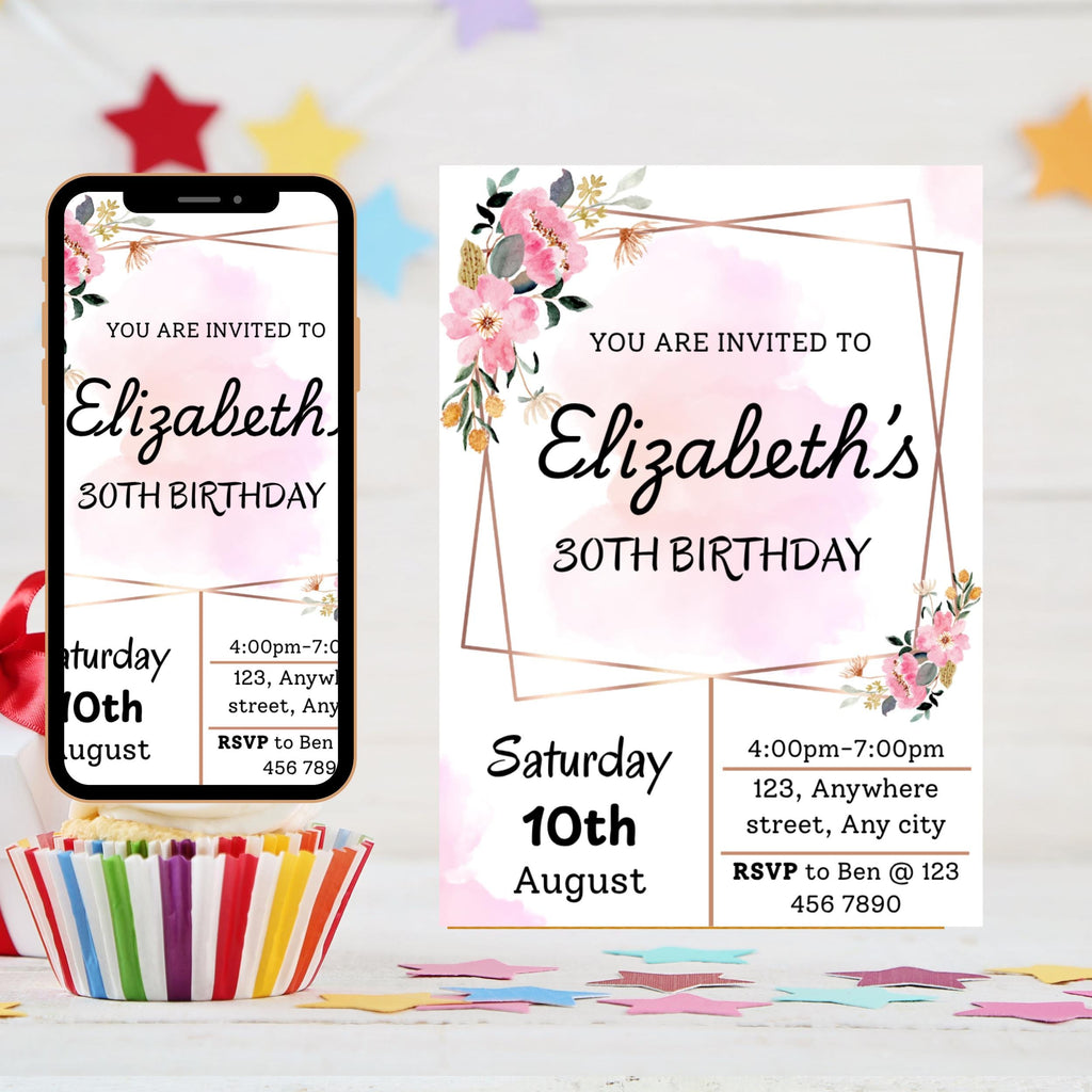 Blush Pink Floral Bridal Shower Invitation Template (Digital Download 5x7" Canva Editable)